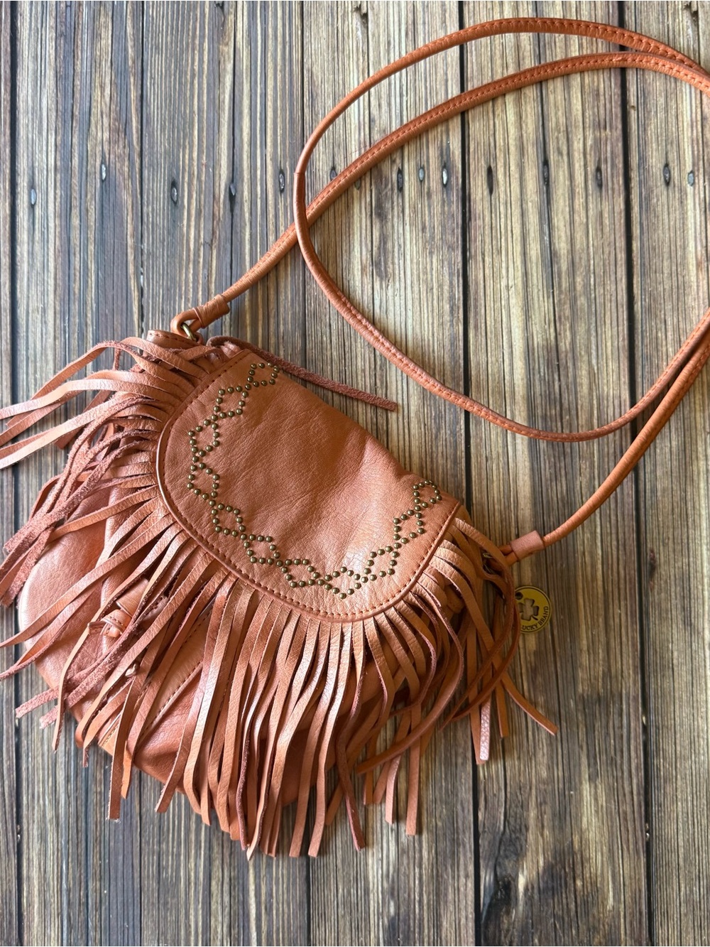 Lucky Brand Coral Leather Fringe Bag Purse